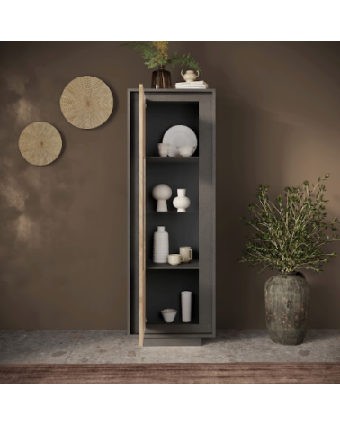 Vitrine sky 1 porte – Finition Mercure / Anthracite